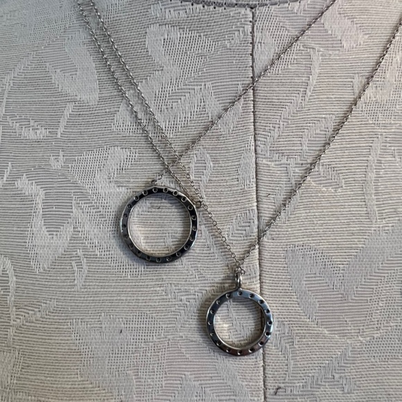 Vintage Layered Sterling Silver Necklace , CZ Double Eternity & Circle of Life - Picture 5 of 12
